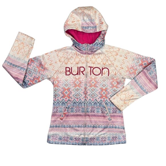Burton Hoodie Womens Large L Pink White Aztec Peak Fleece Lined Full Zip Jacket - Picture 4 of 14